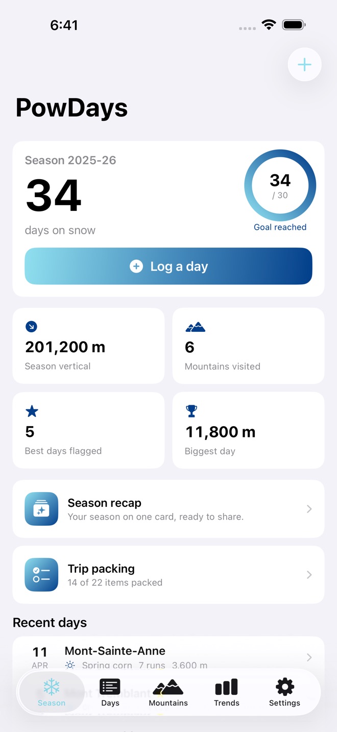 PowDays: Ski Journal screenshot 1