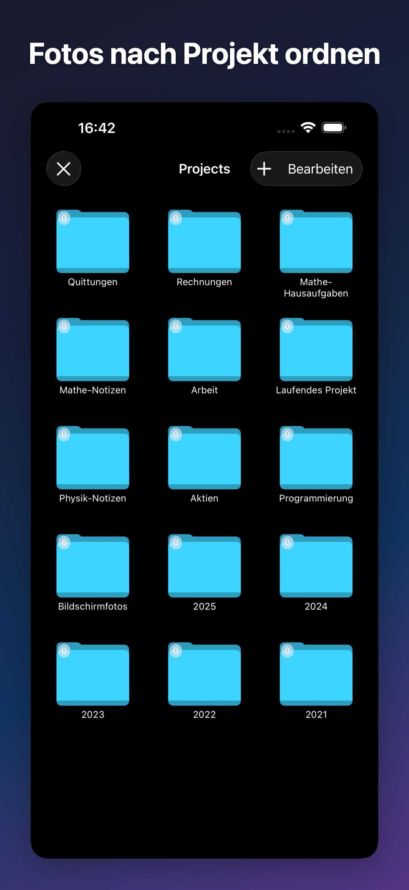 ProjectCam - Photo Folders iOS screenshot 2 showing app interface