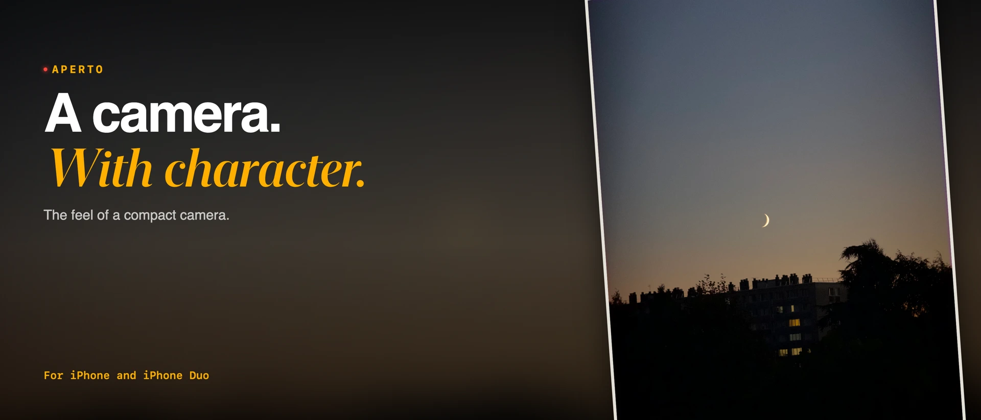 Aperto - Pro Camera product page header