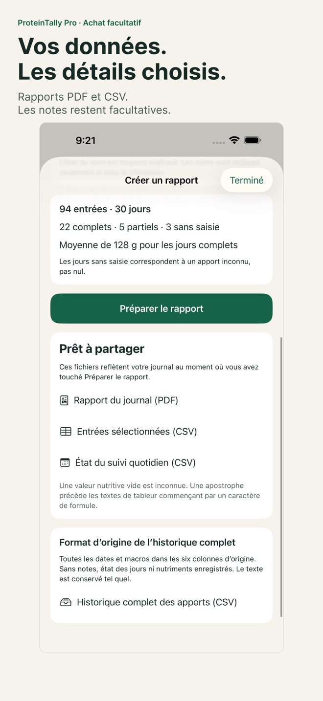 ProteinTally: Suivi protéines capture d’écran 6