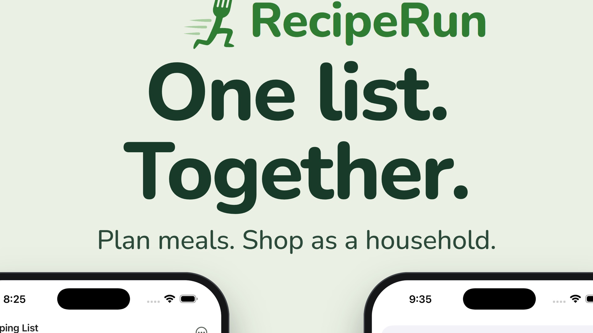 RecipeRun: Meal & Grocery List product page header