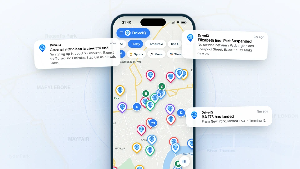 DriveIQ: Events, Rail, Flights App Store product page header