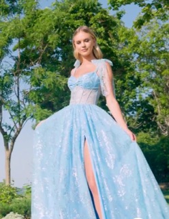 slim fit dress slacks Zapaka Women Sparkly Blue Homecoming Dress A Line Corset Spaghetti Straps Glow in The Dark Party Dress, Blue / US14 main image 1