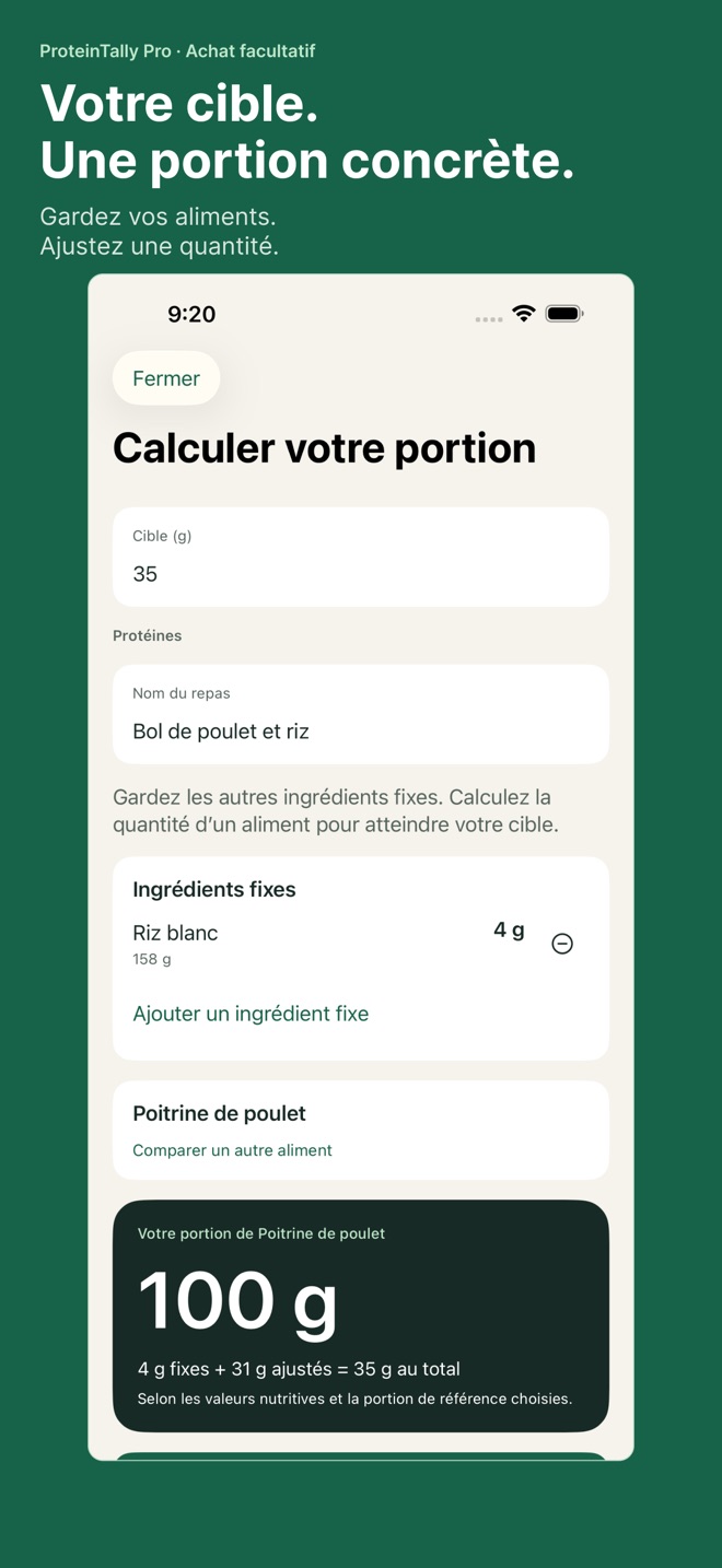 ProteinTally: Suivi protéines capture d’écran 1