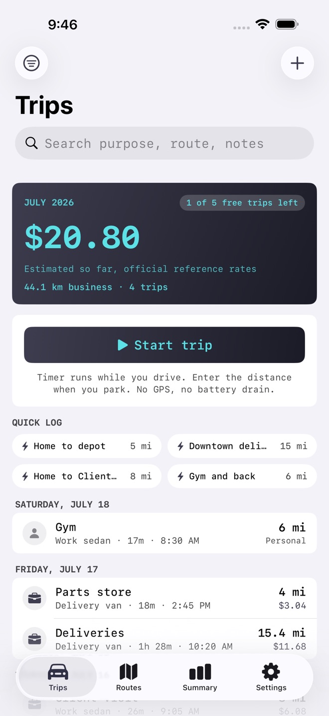 MileMark: Mileage Log screenshot 1