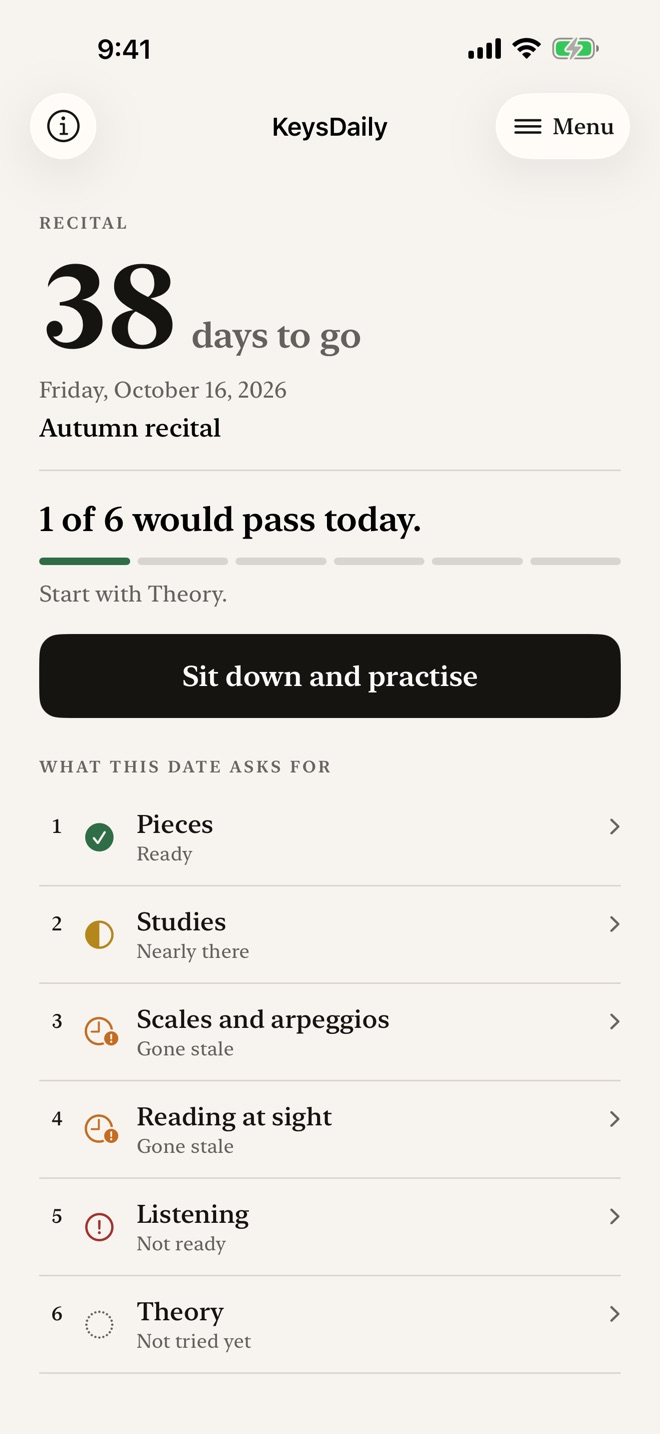 KeysDaily: Piano Practice Log screenshot 1