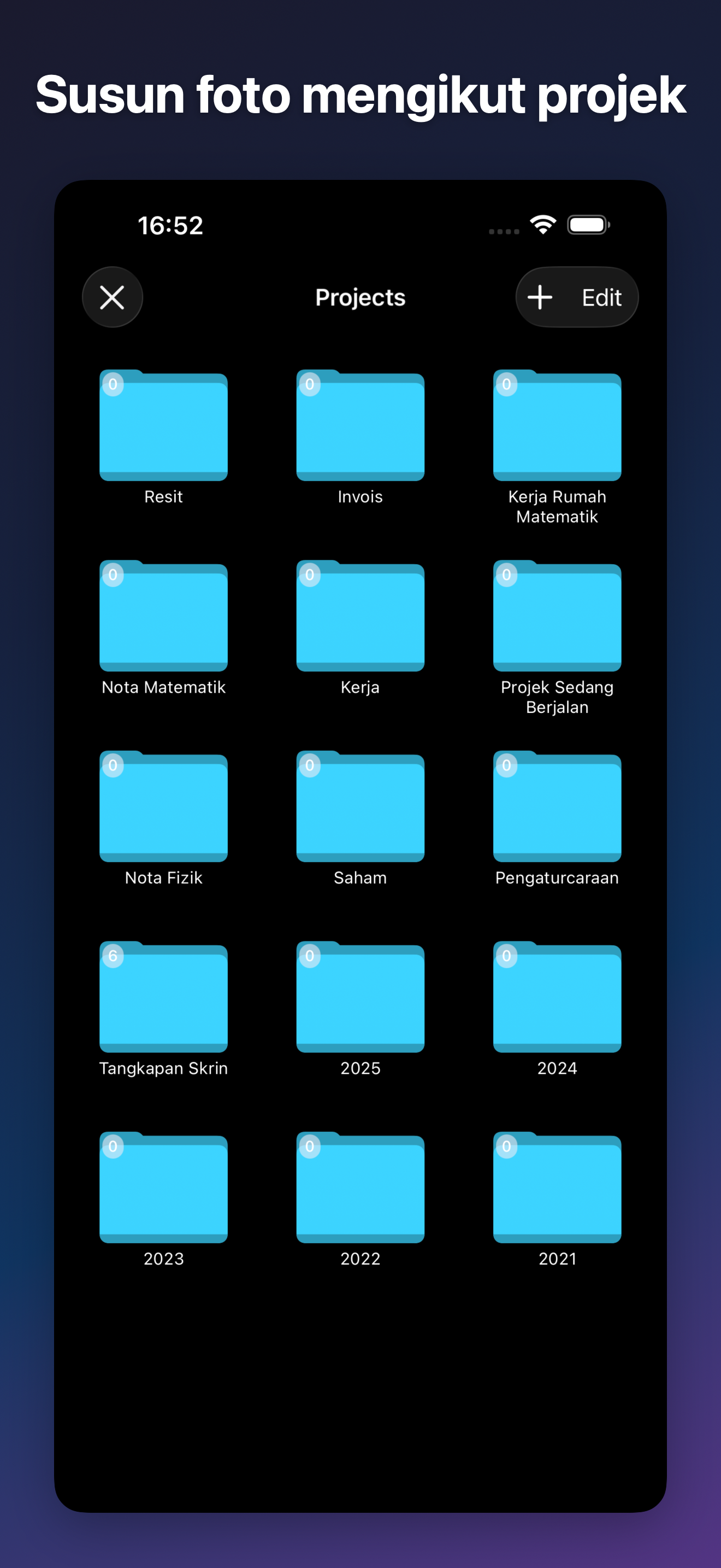 ProjectCam - Photo Folders iOS screenshot 2 showing app interface