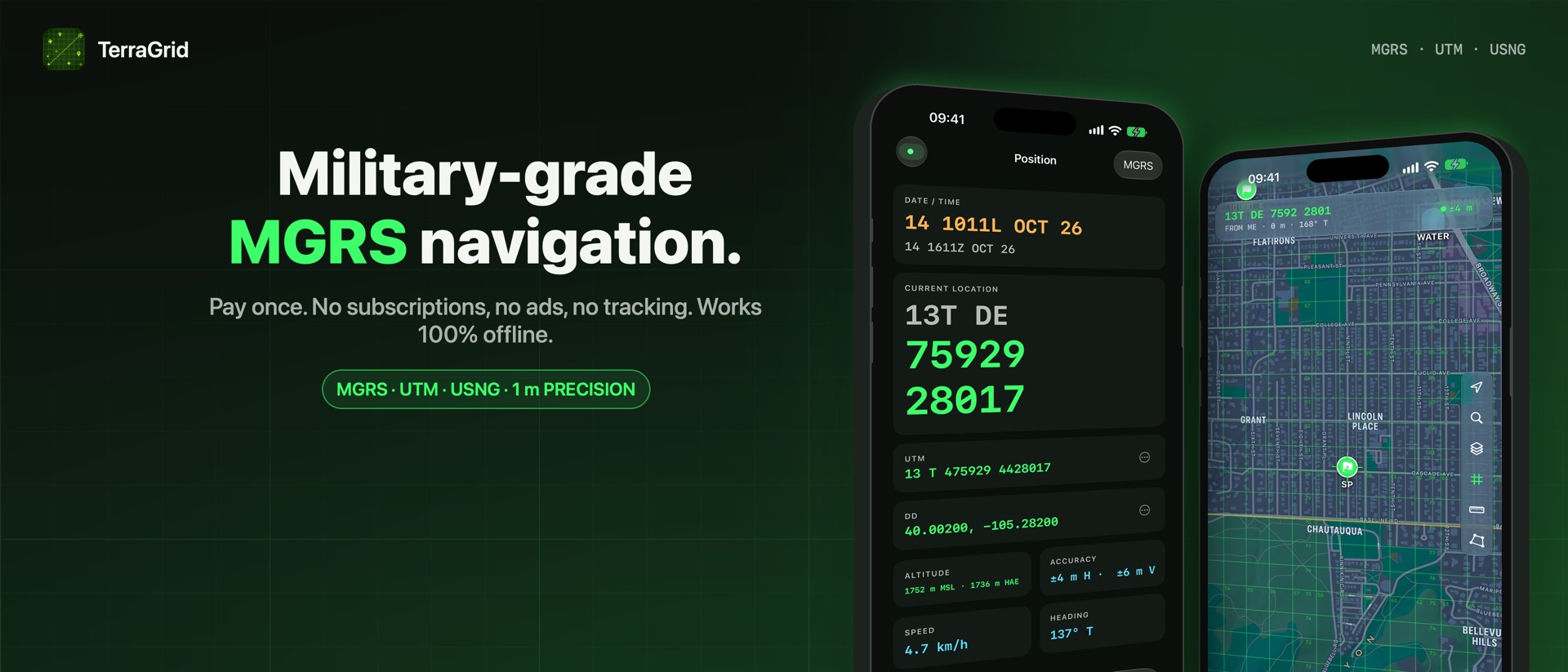 TerraGrid: MGRS Tactical GPS product page header