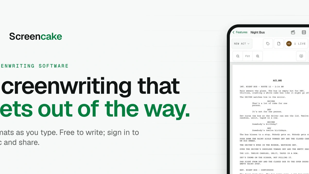 Screencake: Screenplay Writer App Store product page header