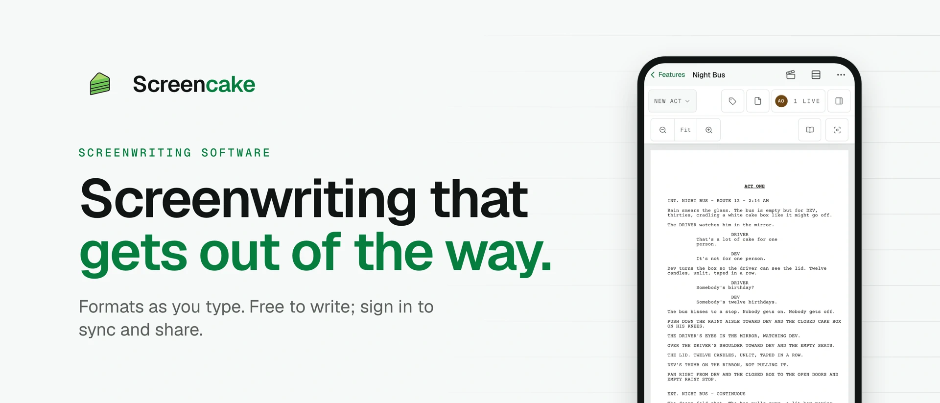 Screencake: Screenplay Writer App Store product page header