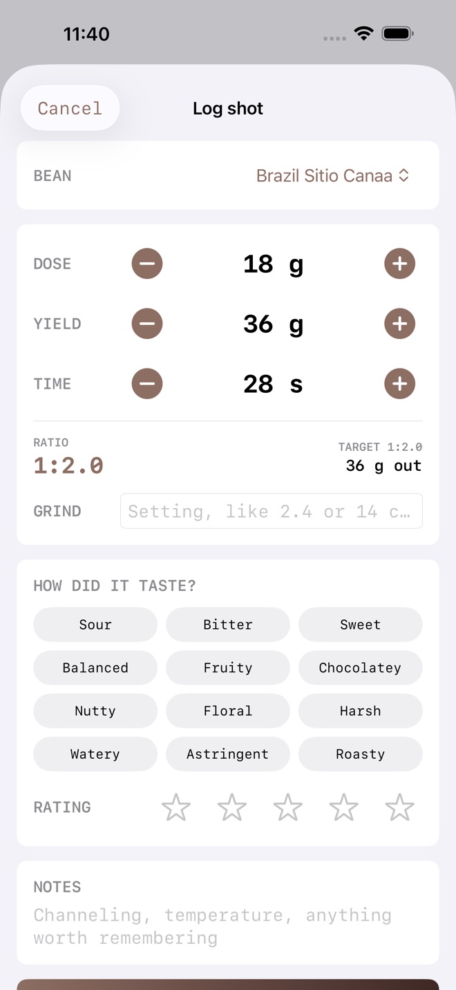 DialedIn: Espresso Log screenshot 2