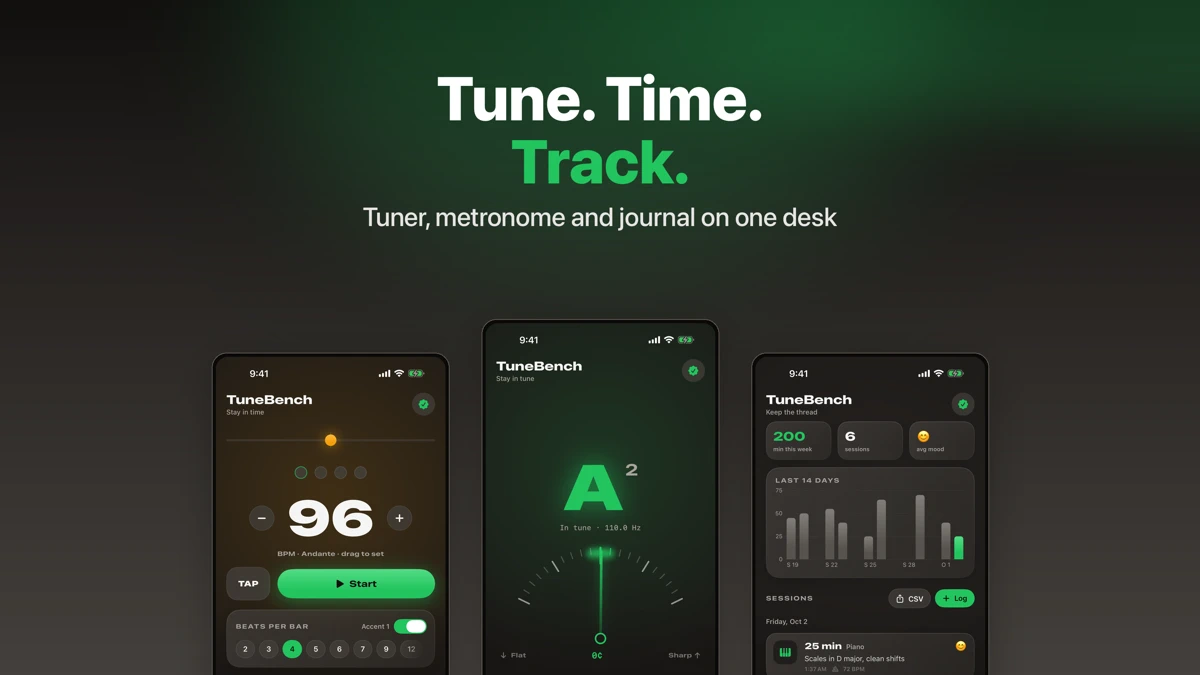 TuneBench: Practice Desk App Store product page header
