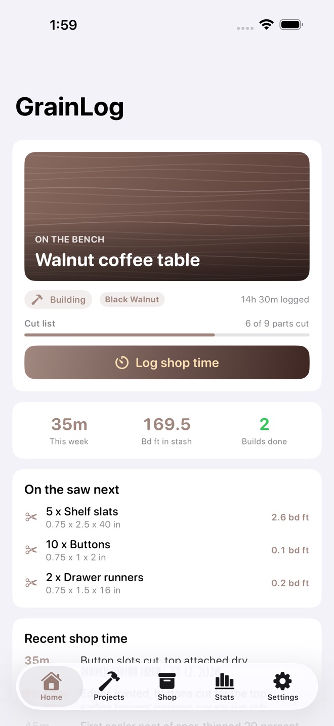 GrainLog: Woodshop Log screenshot 1