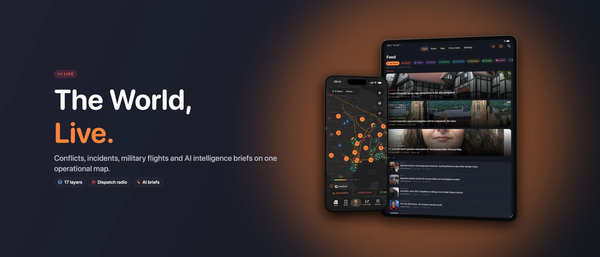 World Monitor: Live Insights product page header