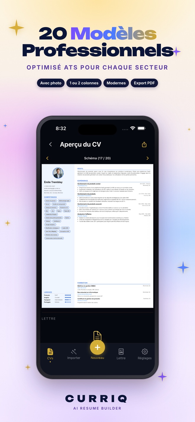 CV Lettre IA Français Curriq capture d’écran 2