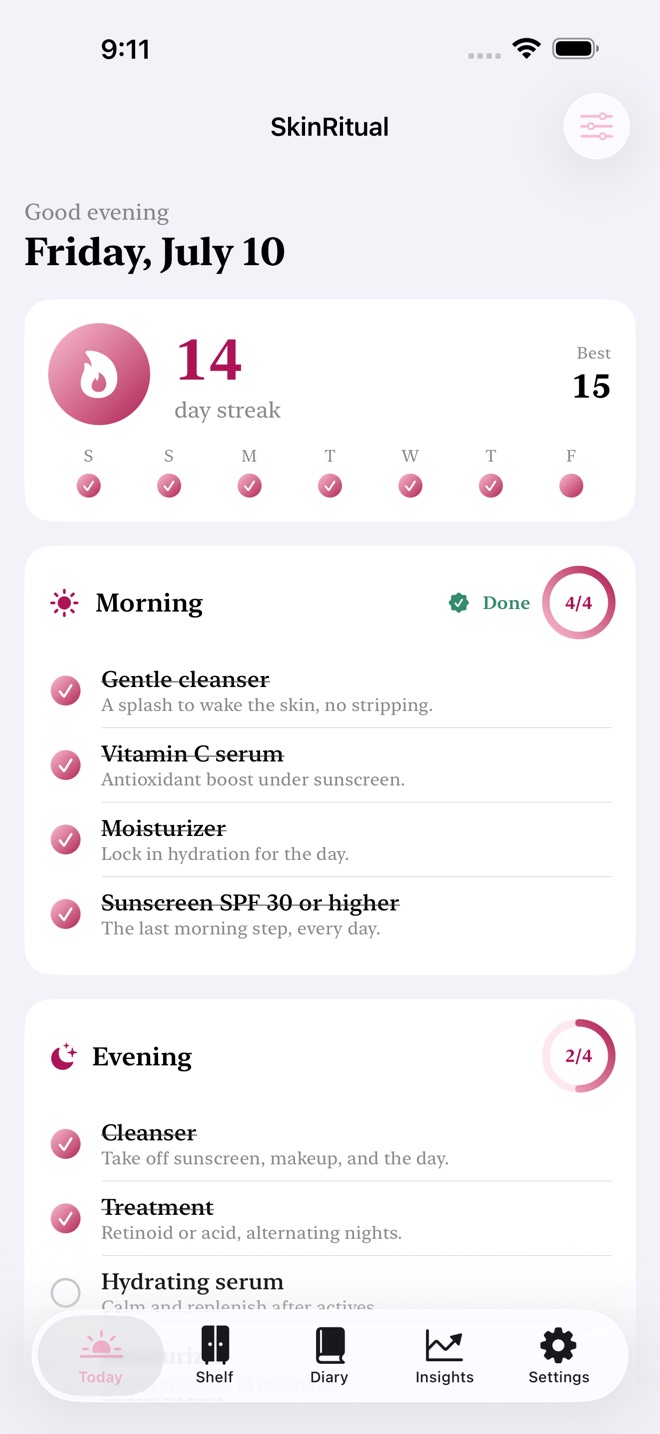 SkinRitual: Skincare Log capture d’écran 1