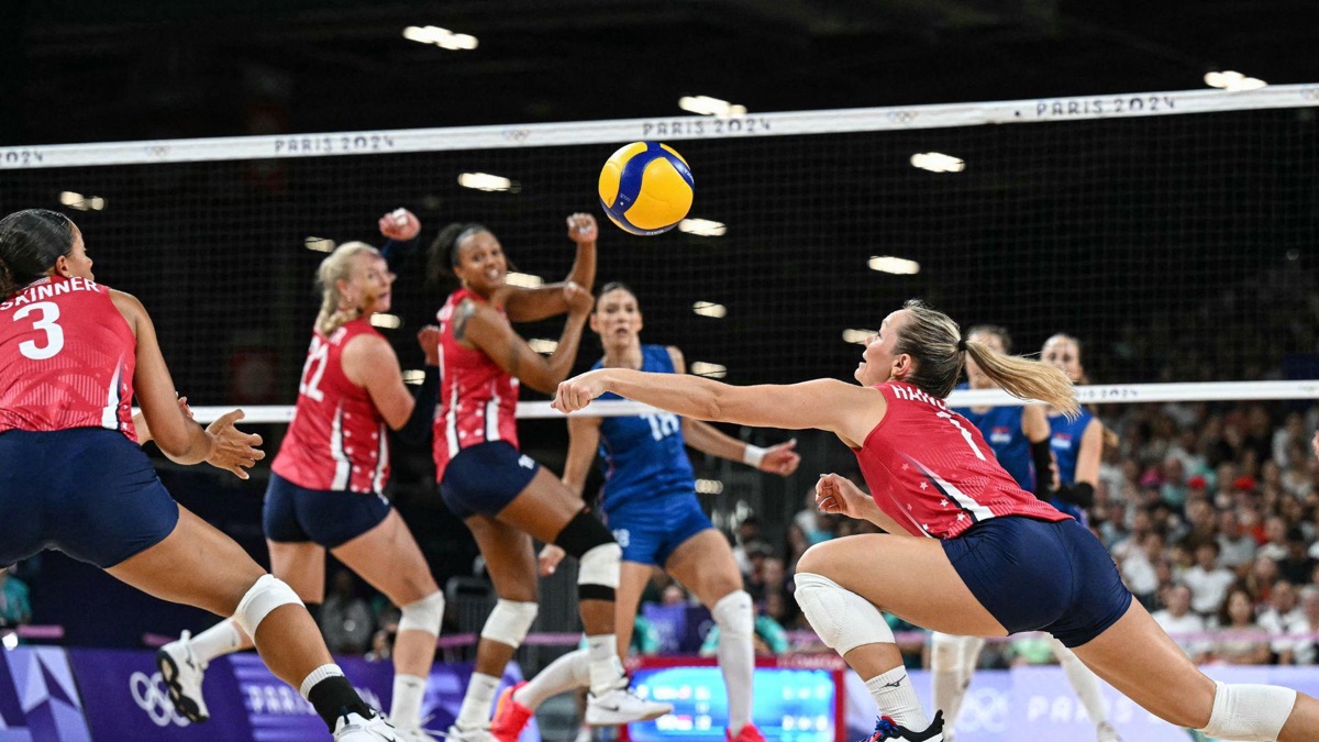 Team USA Holds on Against Serbia Volleyball Paris Olympics Apple TV