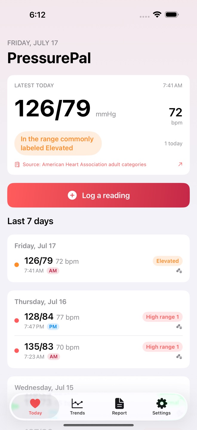 PressurePal: BP Log screenshot 1