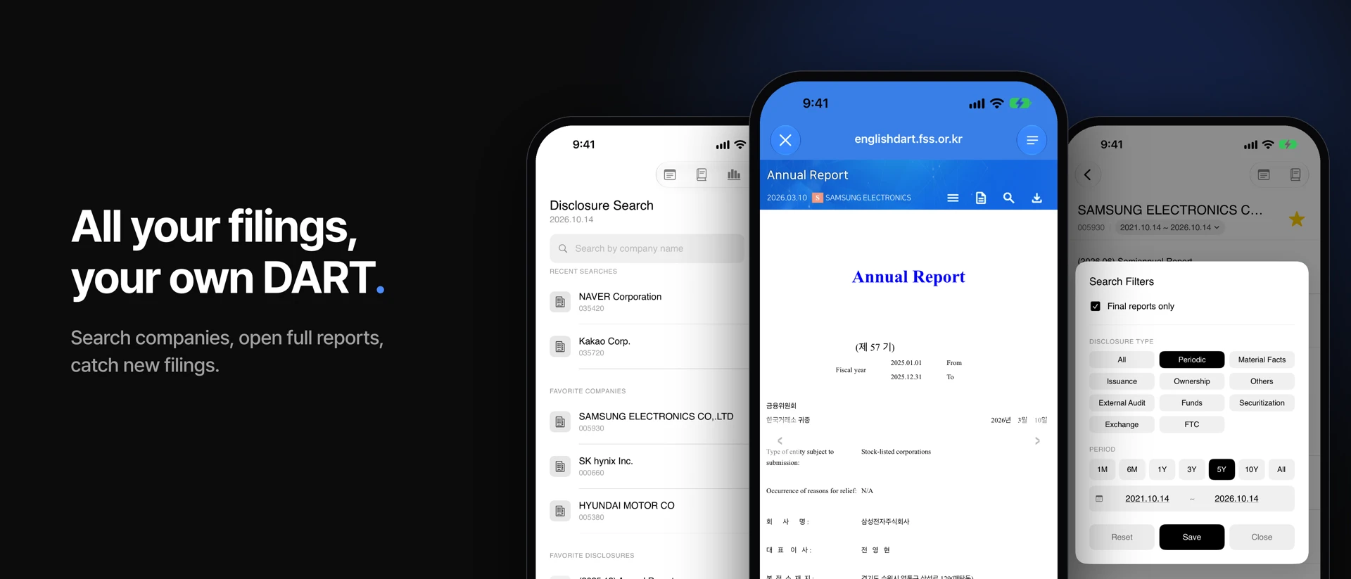 DART Korea Filings & Reports product page header