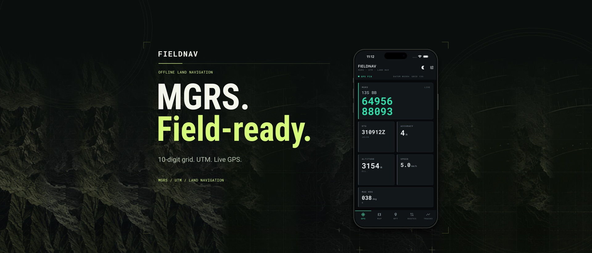 FieldNav: MGRS & UTM GPS product page header