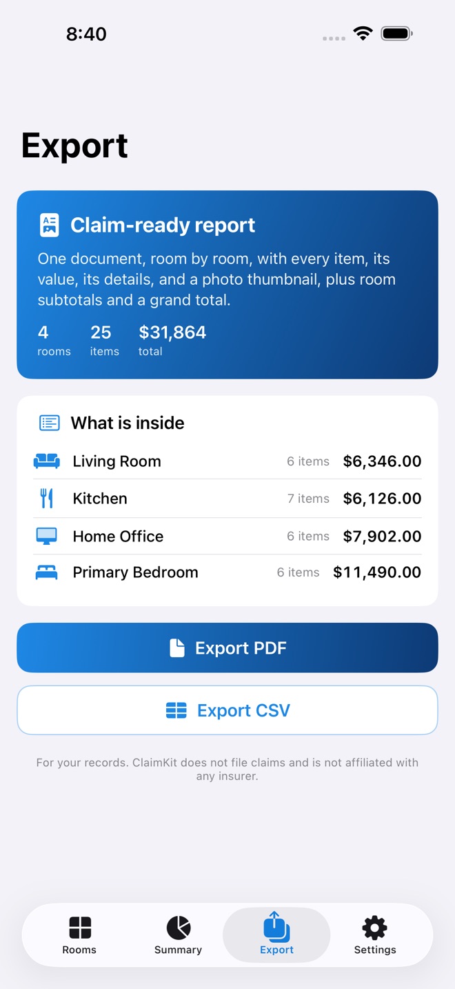 ClaimKit : inventaire maison capture d’écran 4