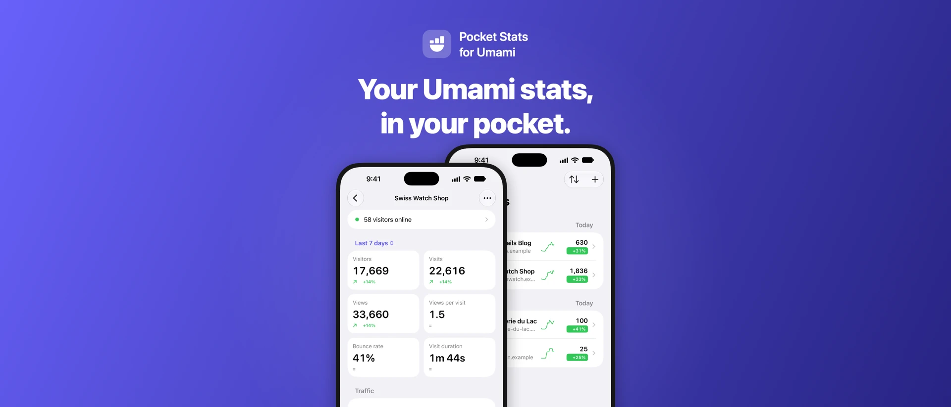 Pocket Stats for Umami product page header