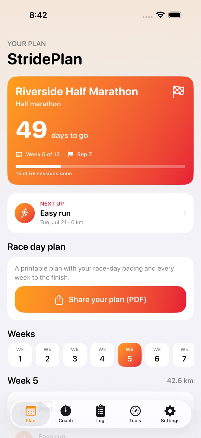 StridePlan: Run Plans screenshot 1