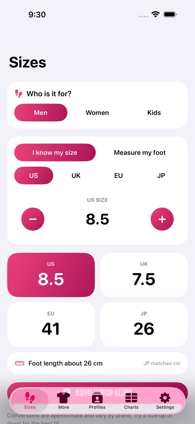 ShoeSizer: Size Converter screenshot 1