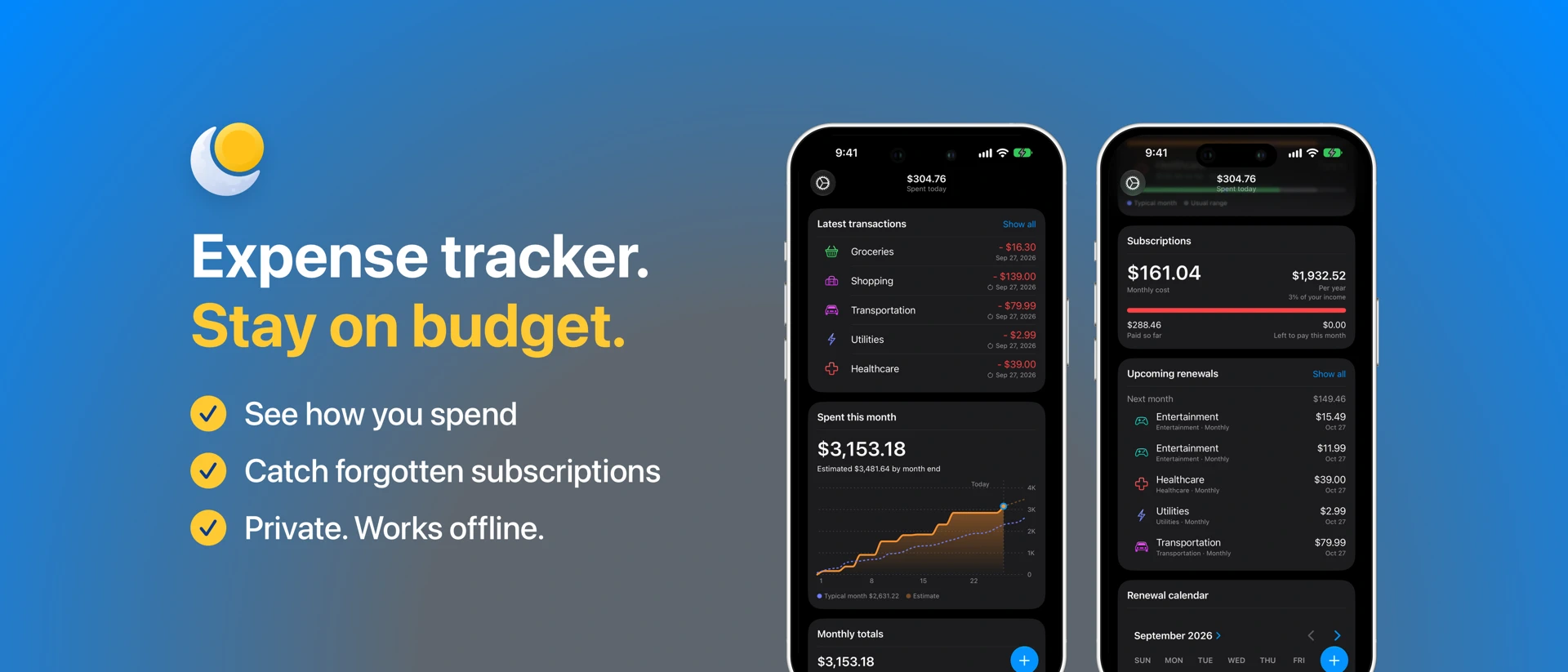 Moondane: Expense Tracker product page header