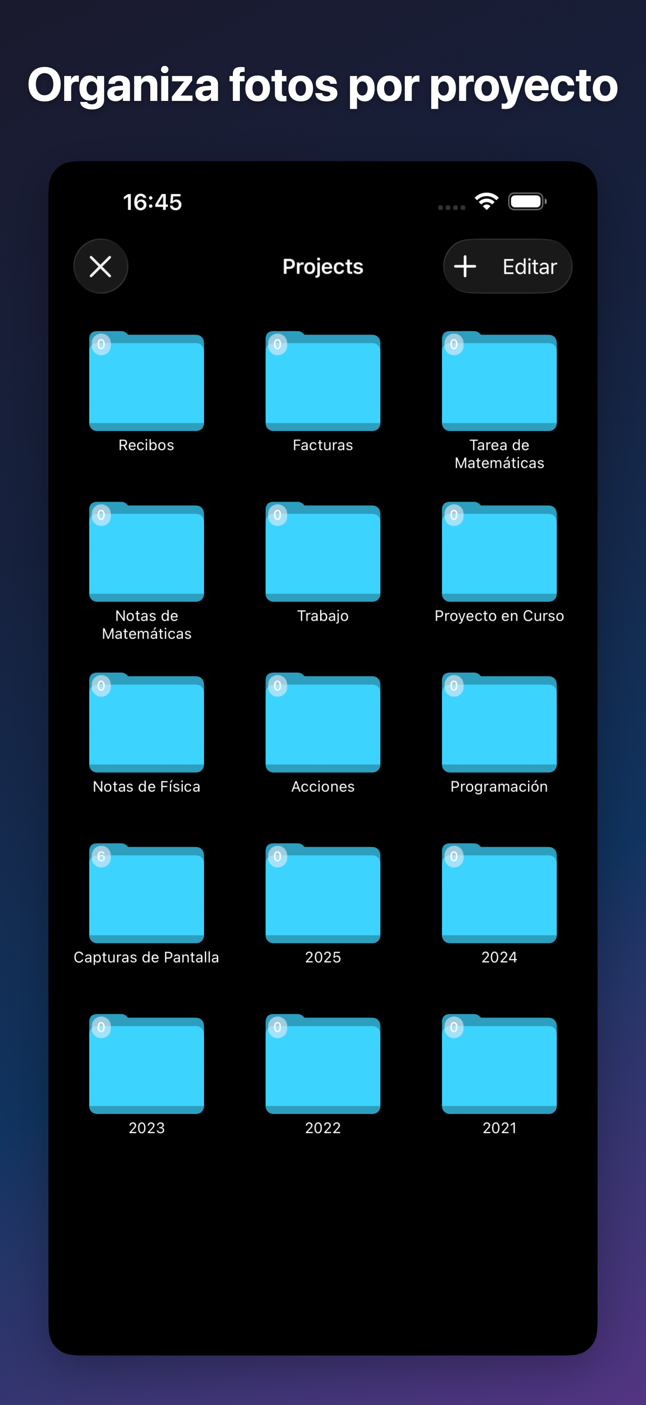 ProjectCam - Photo Folders iOS screenshot 2 showing app interface