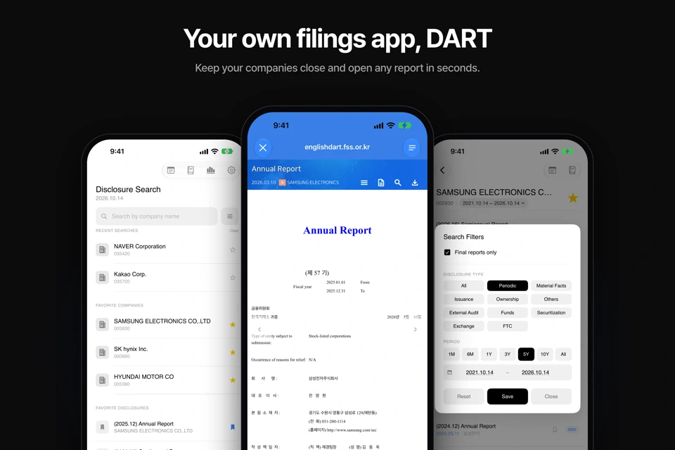 DART Korea Filings & Reports App Store search result