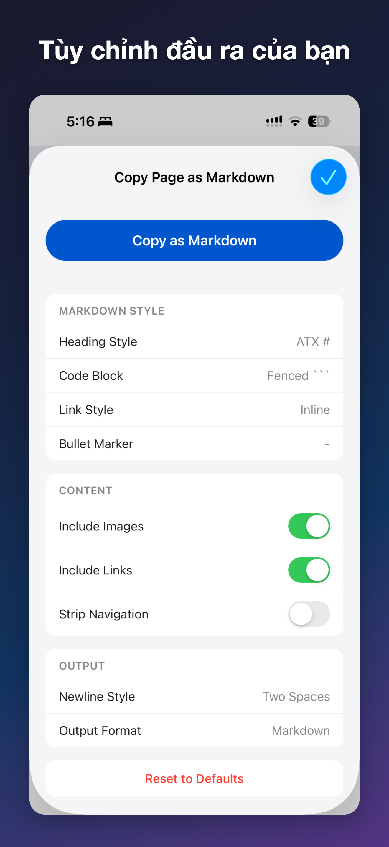 MDC - Markdown Copier iOS screenshot 2 showing app interface