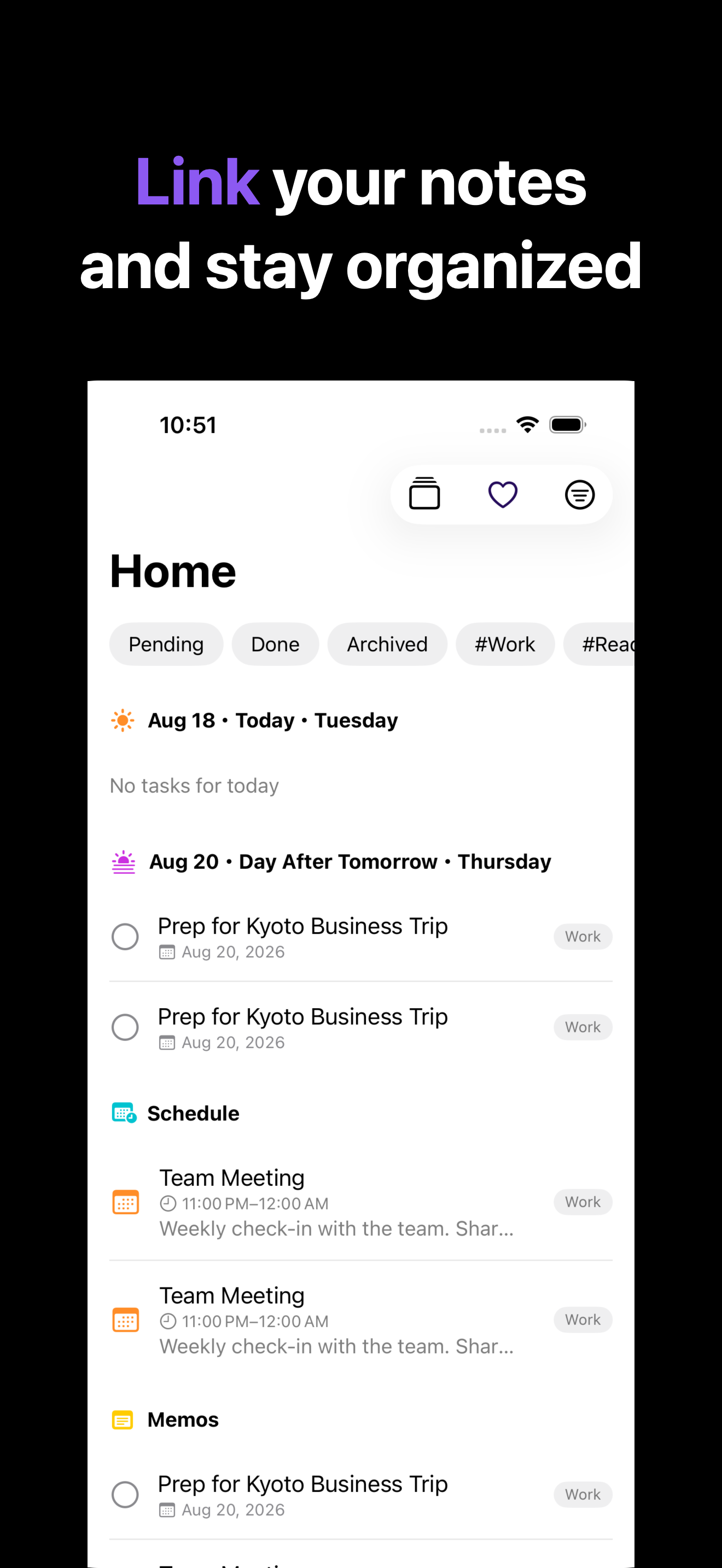 Notone - シンプルなメモAI Agent iOS screenshot 1 showing app interface