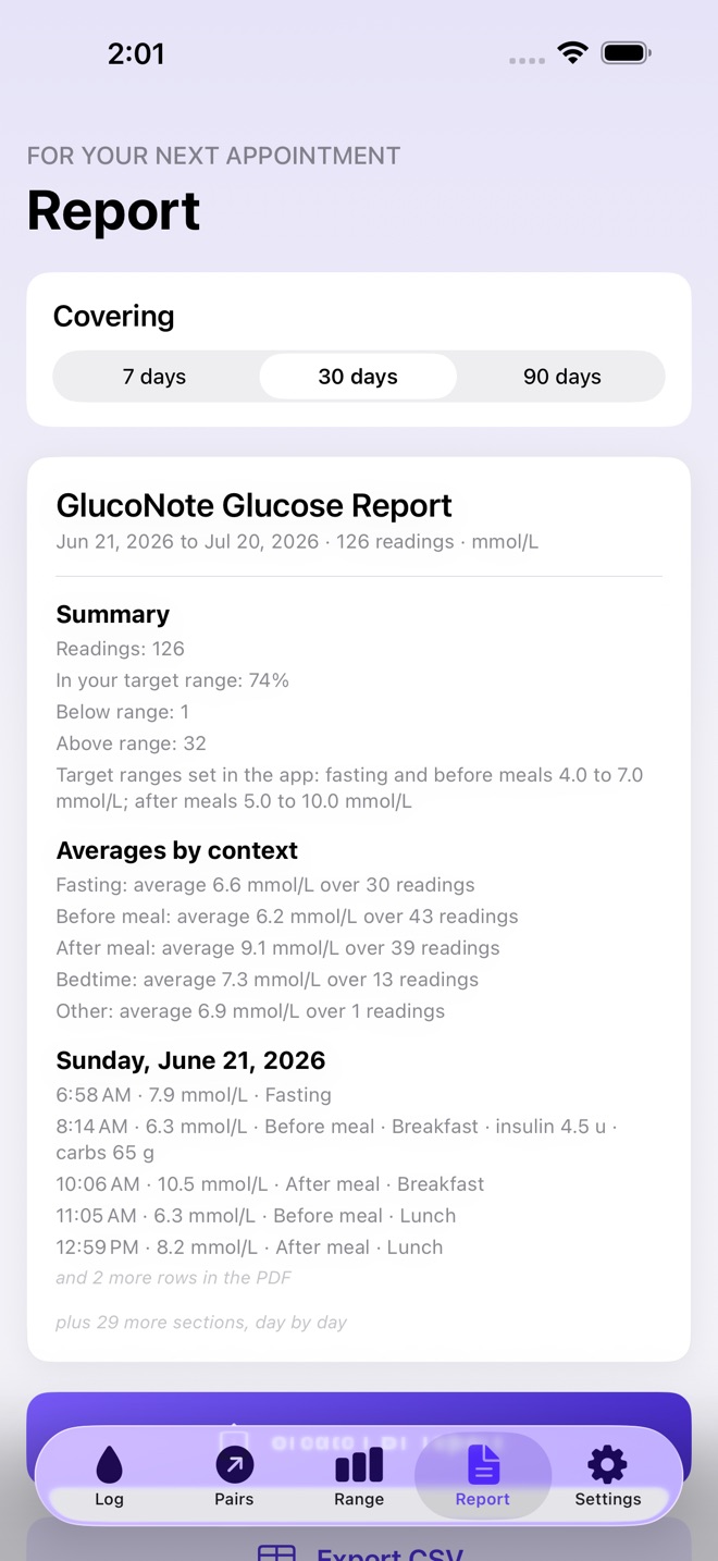 GlucoNote : Journal glycémie capture d’écran 4