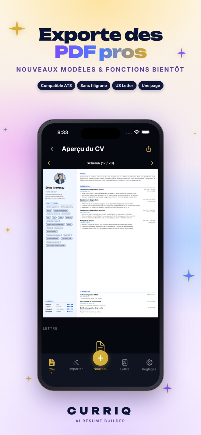 CV Lettre IA Français Curriq capture d’écran 6