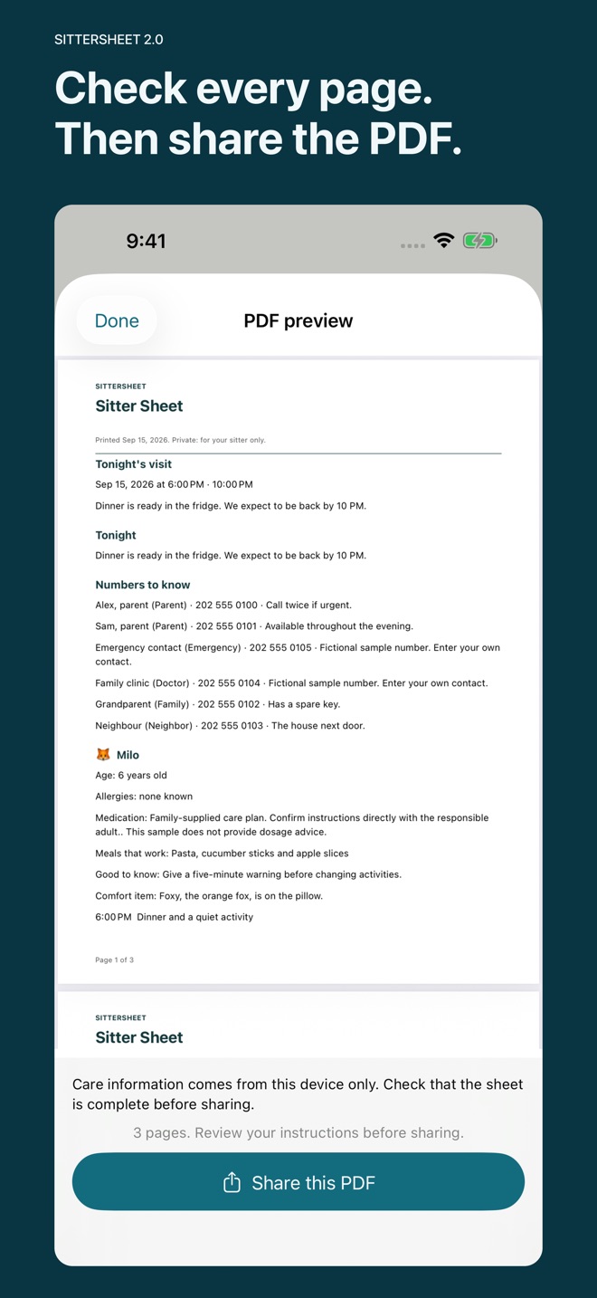 SitterSheet: Babysitter Notes screenshot 2