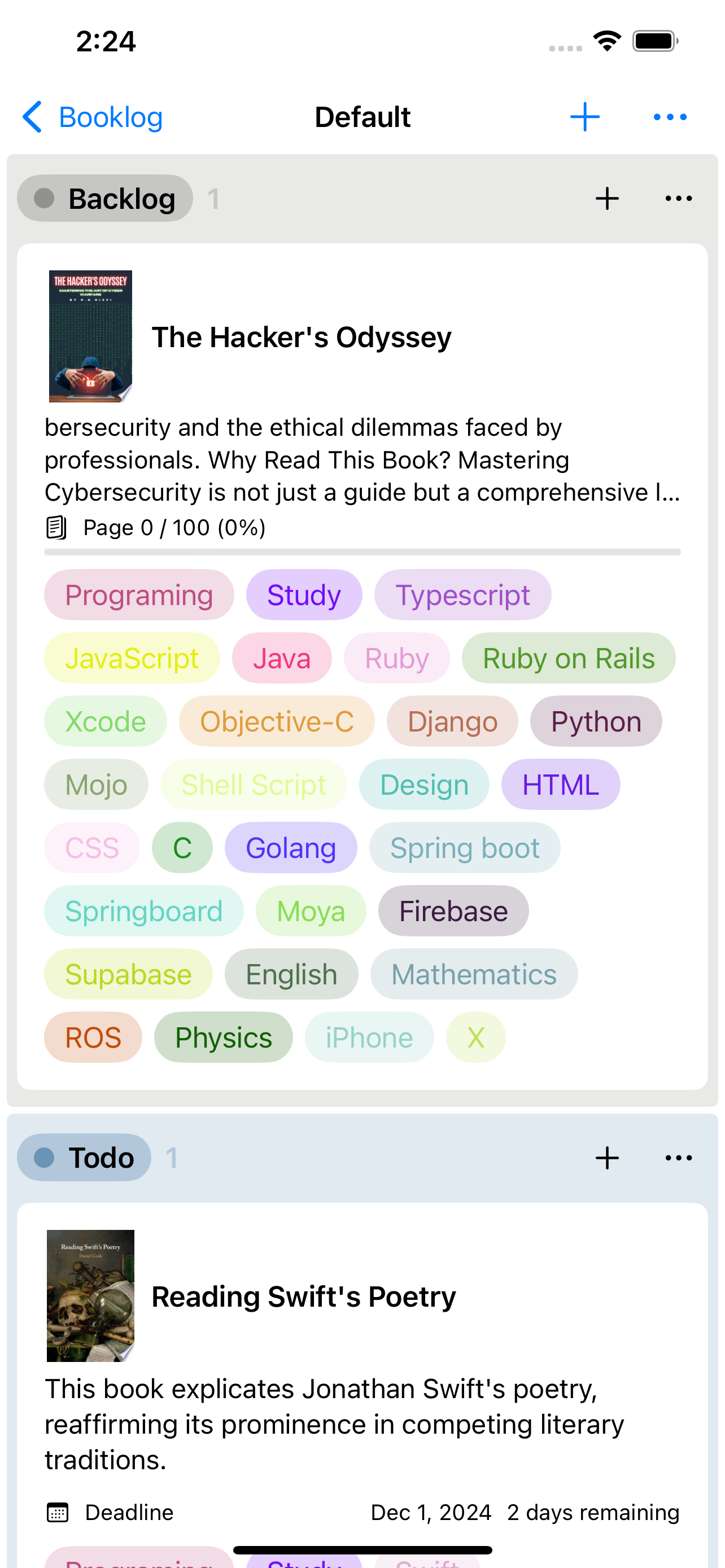 Booklog - 本の進捗管理アプリ iOS screenshot 1 showing app interface