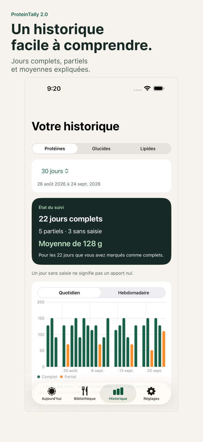 ProteinTally: Suivi protéines capture d’écran 5