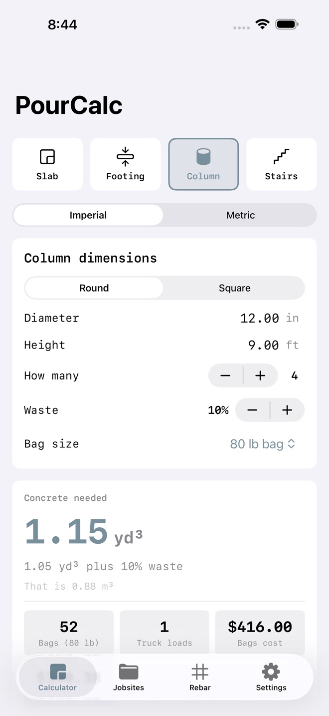 PourCalc: Concrete Calcs screenshot 2