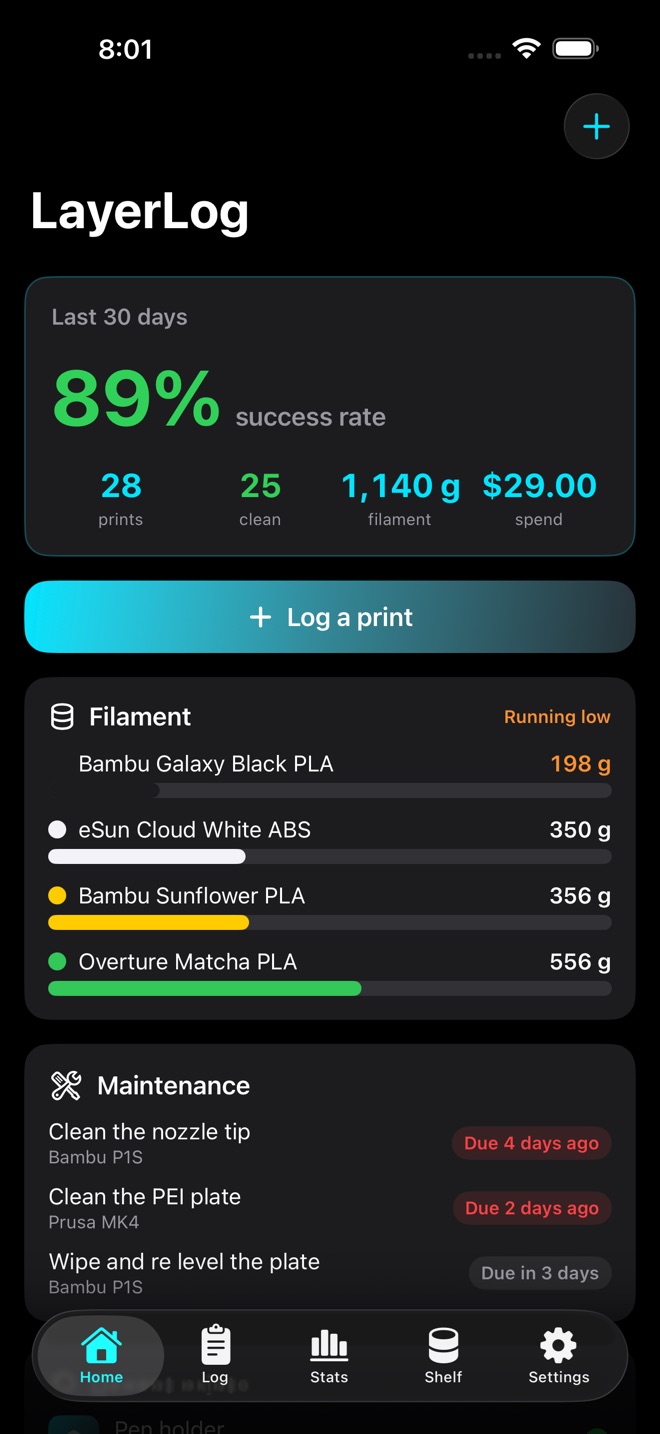 LayerLog: 3D Print Log screenshot 1