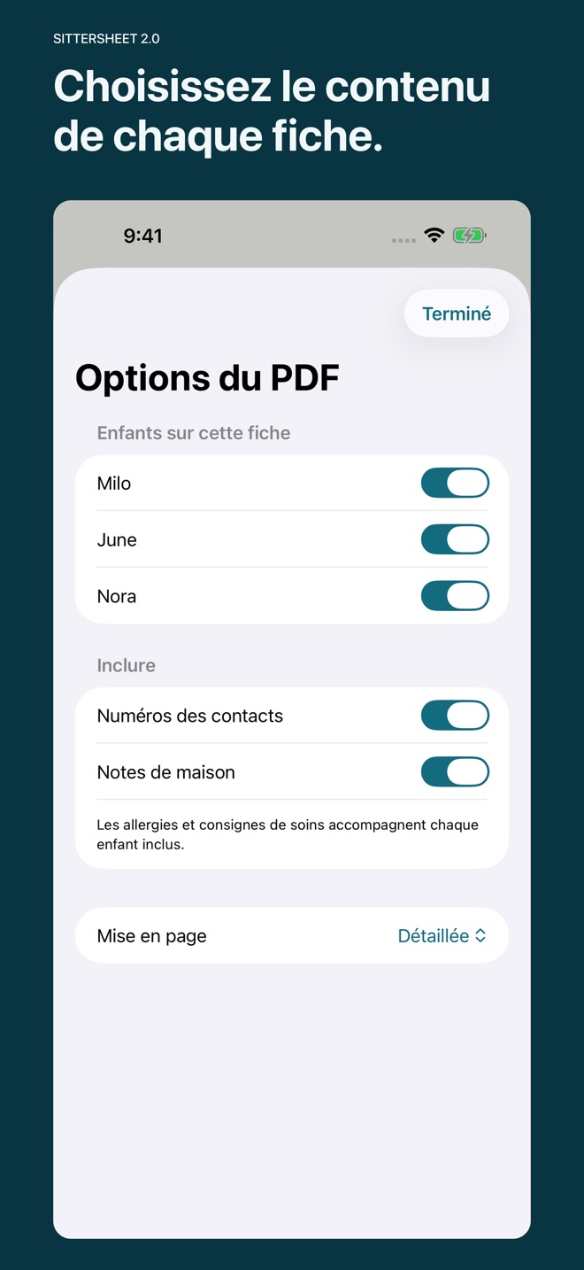 SitterSheet : fiche gardienne capture d’écran 3