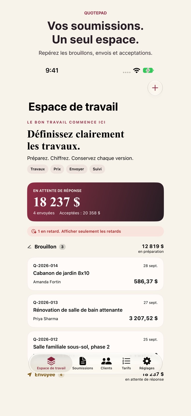 QuotePad : Soumission rapide capture d’écran 2