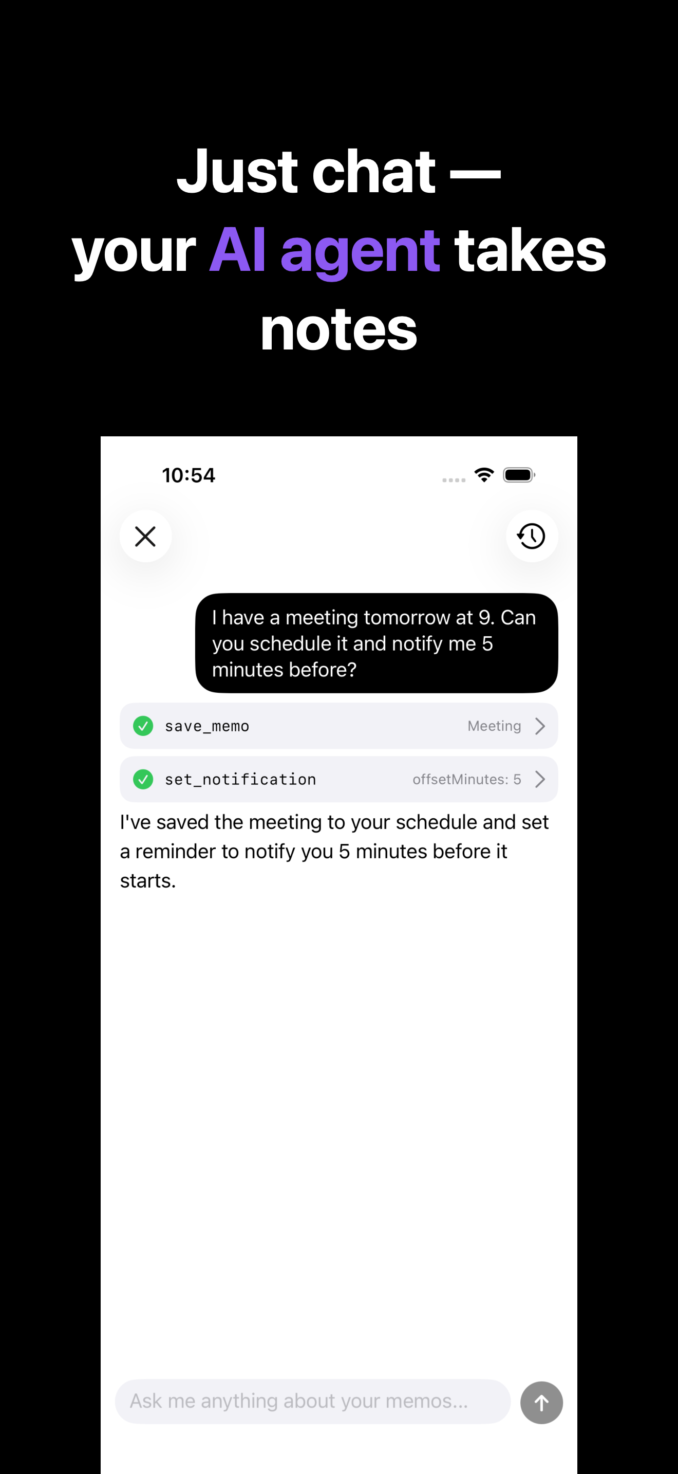 Notone - シンプルなメモAI Agent iOS screenshot 4 showing app interface