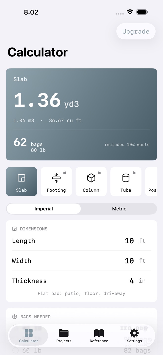 ConcreteCalc: Bags & Volume screenshot 1