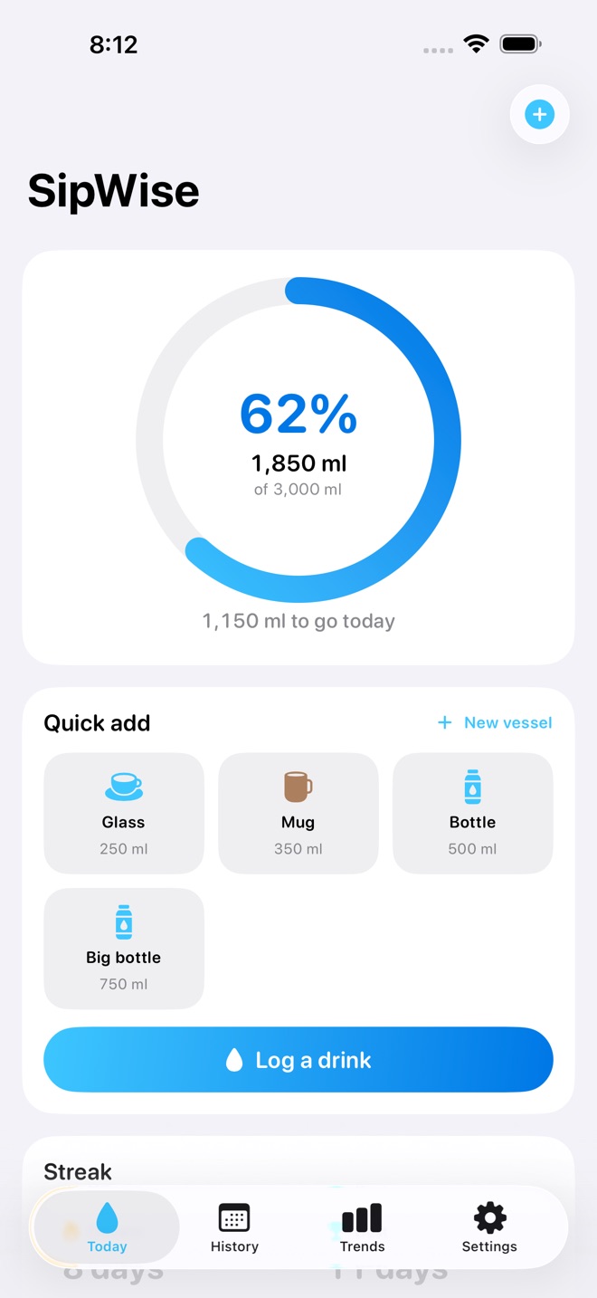 SipWise: Water Tracker capture d’écran 1