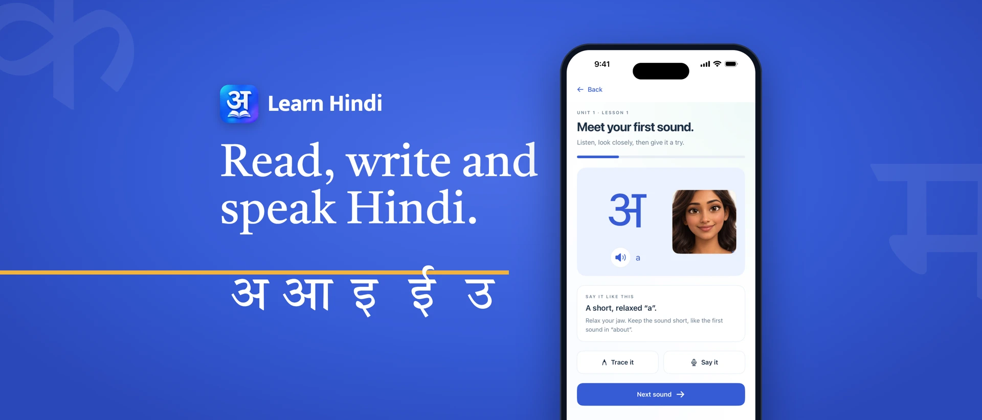 Learn Hindi - Read Write Speak App Store product page header