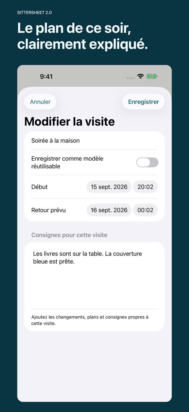 SitterSheet : fiche gardienne capture d’écran 6