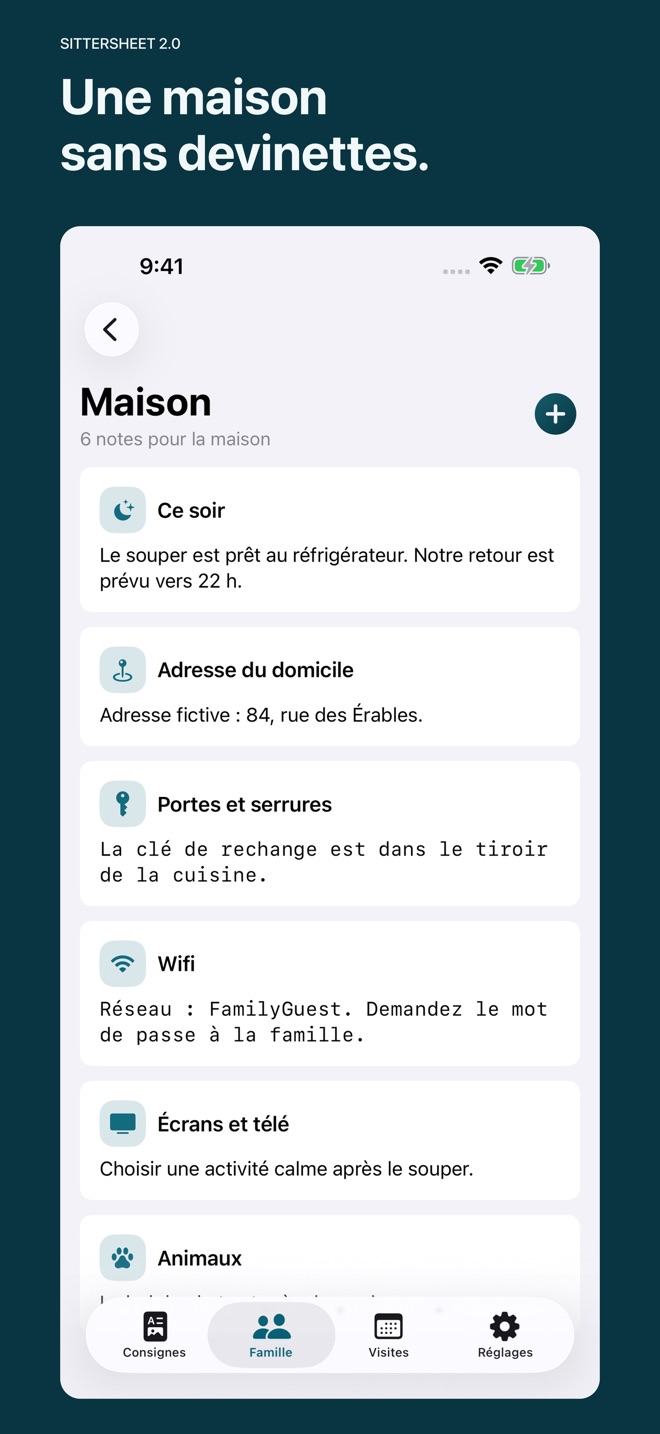 SitterSheet : fiche gardienne capture d’écran 8