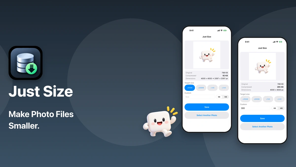 Photo Compressor to KB/MB App Store product page header