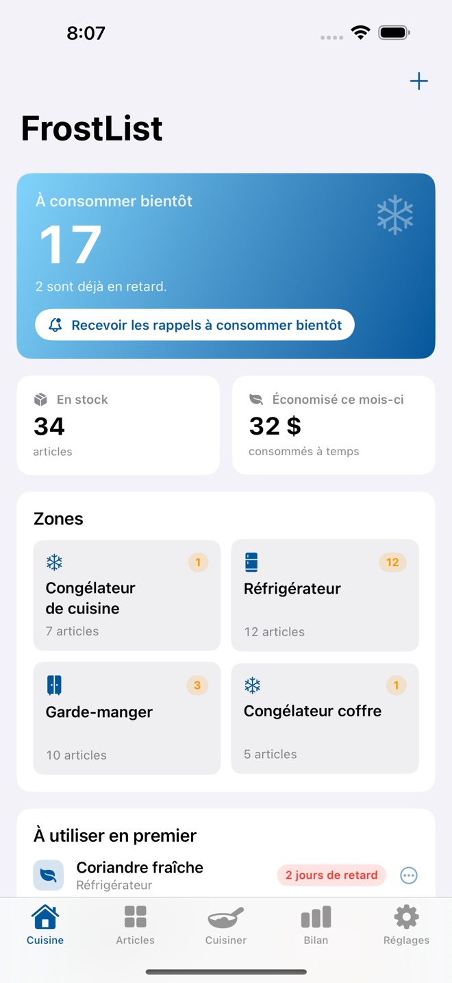 FrostList : frigo congélateur capture d’écran 1